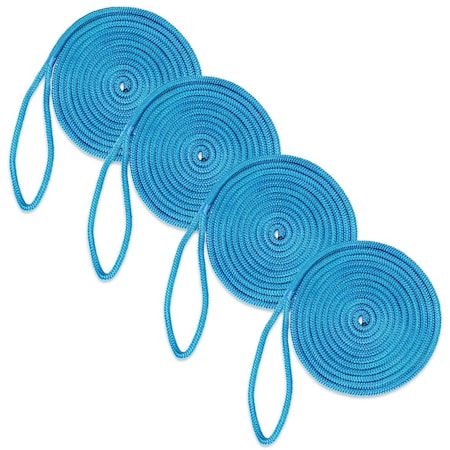 1/2in X 20' Double-Braided Nylon Dock Line, Blue, 4PK